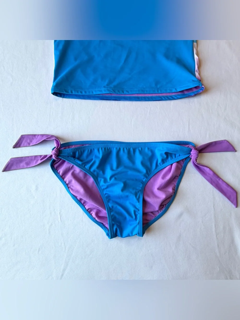 Justice Girls Swimsuit 2 Piece Blue Purple Palm Trees FUN Sequin Tankini Size 18